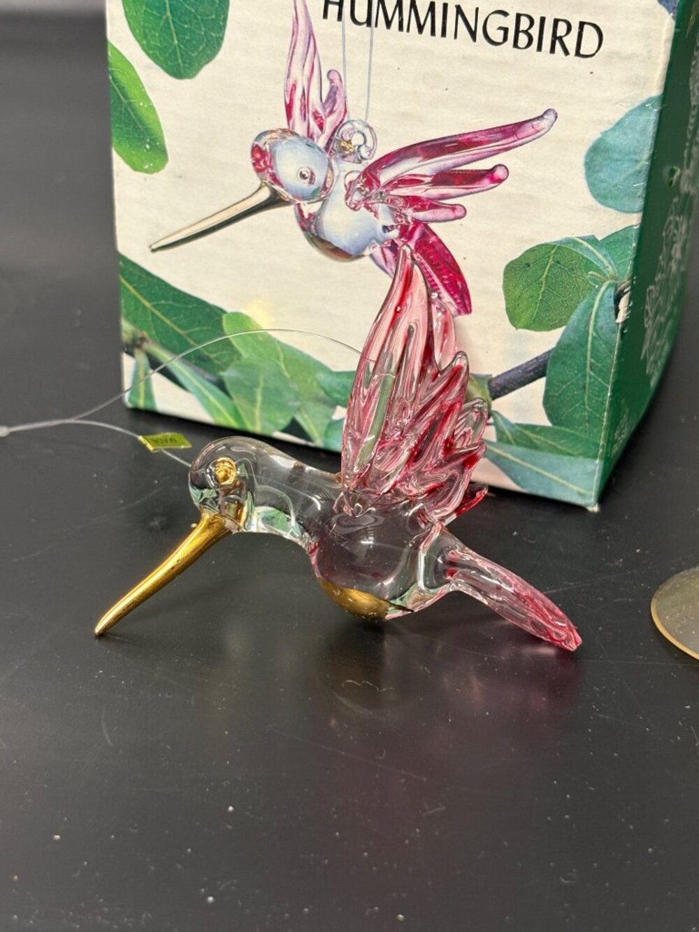 Handmade Glass Hummingbird Ornament Rose Wings 16722 ABC Distributing Gold Beak